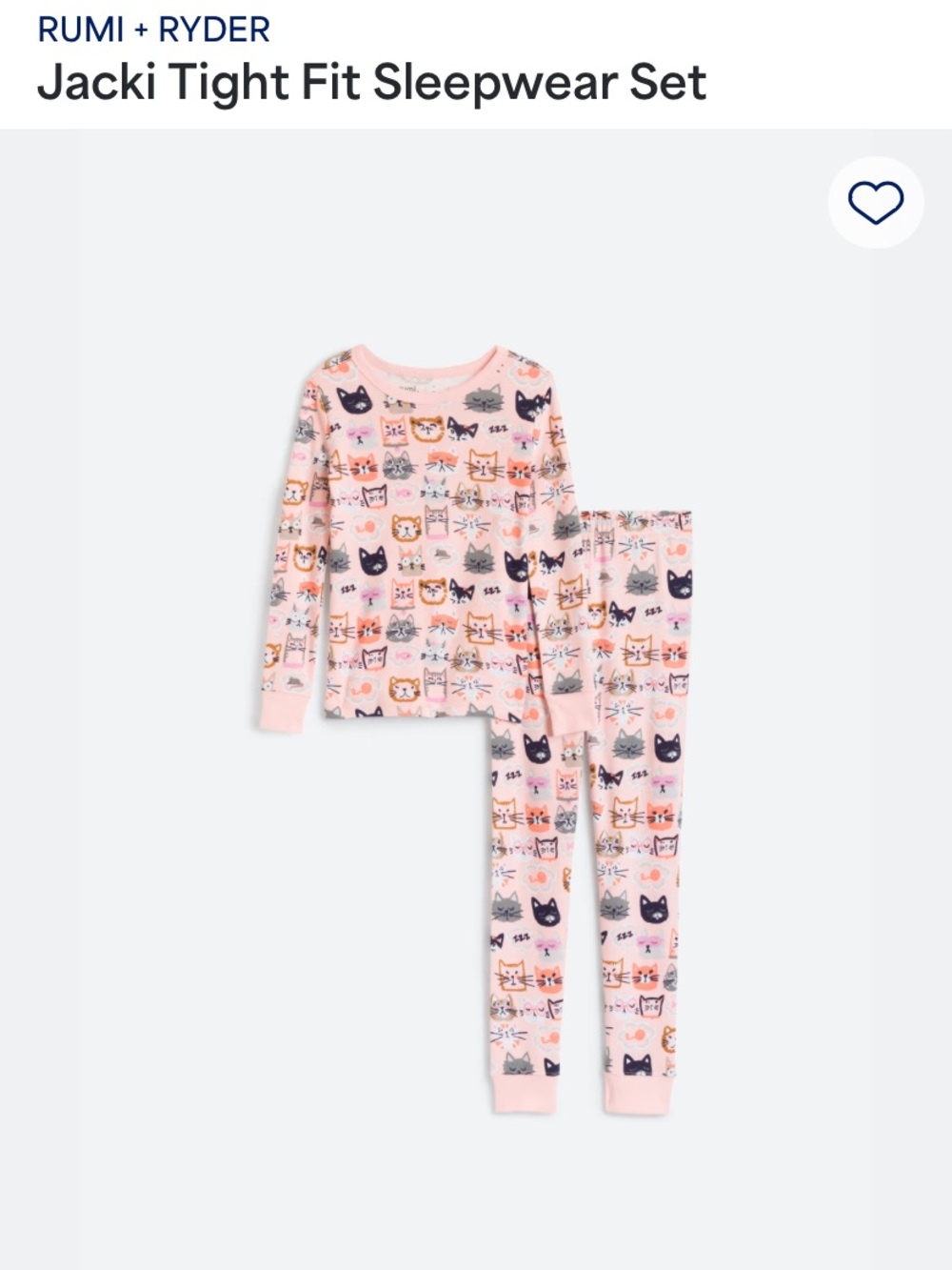 Pink Cat Print Kids Pajama Set
